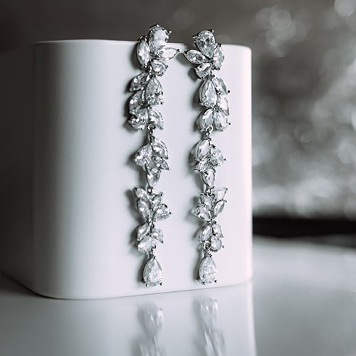Silver bridal crystal vine drop earrings