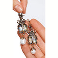 Vintage scarab beetle drop earrings with abalone shell and pearl