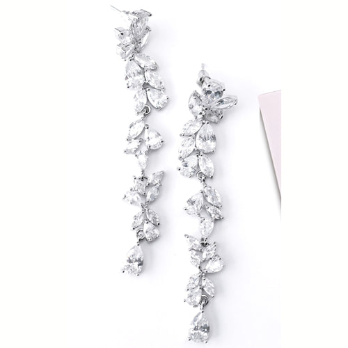 Cubic zirconia white silver drop earrings clean product shot