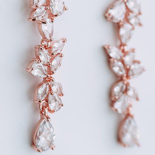 Cubic zirconia marquise earrings rose gold close-up detail