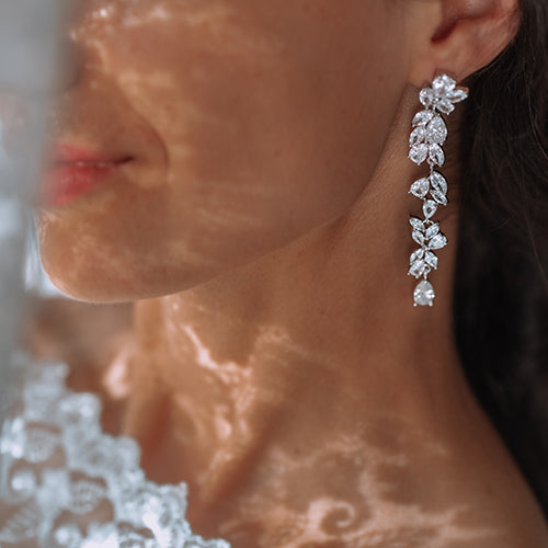 White silver cubic zirconia bridal earrings sparkling marquise stones
