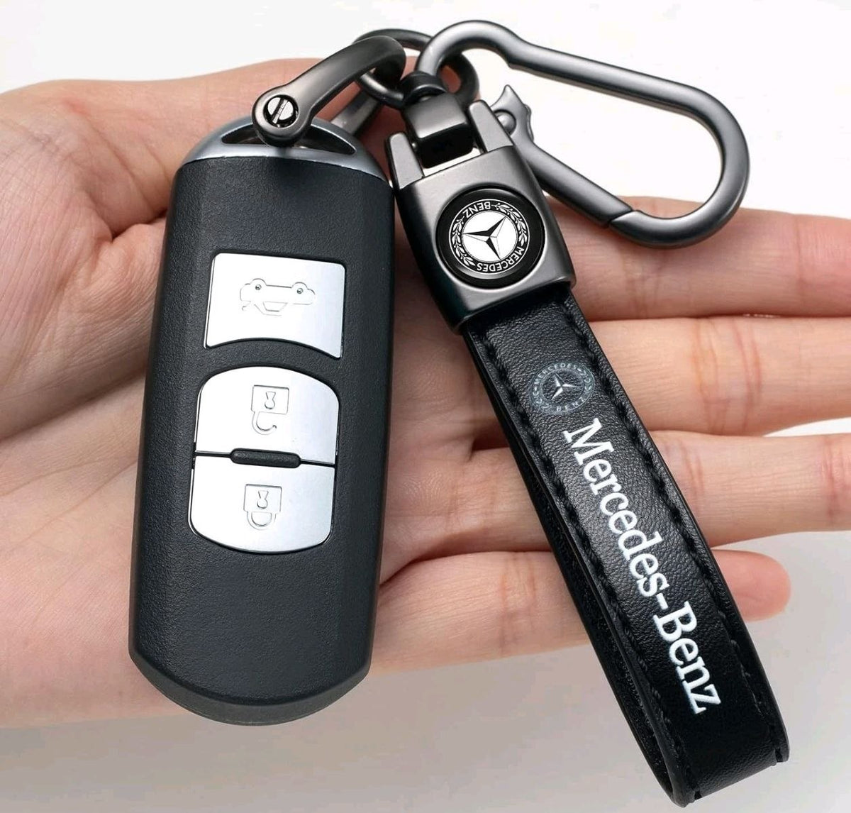 Mercedes-compatible leather keychain detail